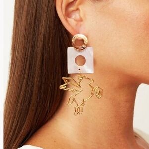 Mother of Pearl Earrings 14K Gold plated Studs Unicorn Jewelry